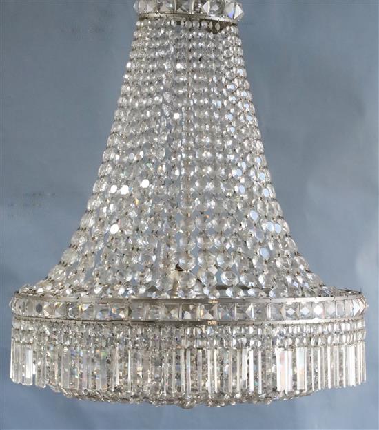 An early to mid 20th century cut glass bag chandelier, drop 40in. Diam.32in.